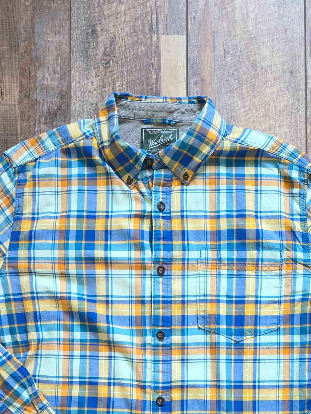 Woolrich - Organic Cotton Plaid Shirt - L - Yellow Blue Plaid